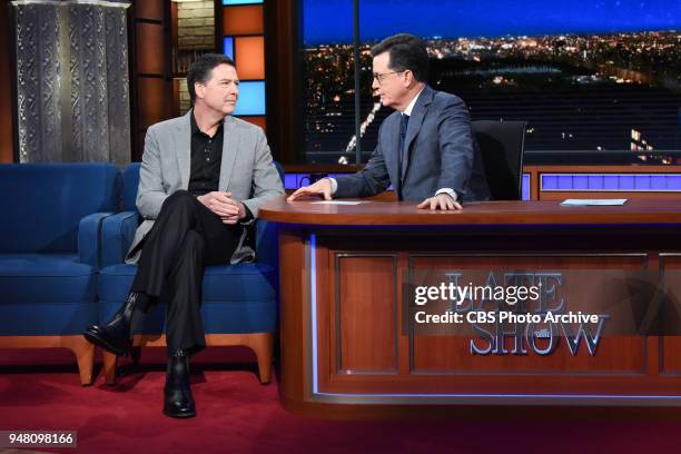 The Late Show with Stephen Colbert guest James Comey during Tuesday's April 17, 2018 show.