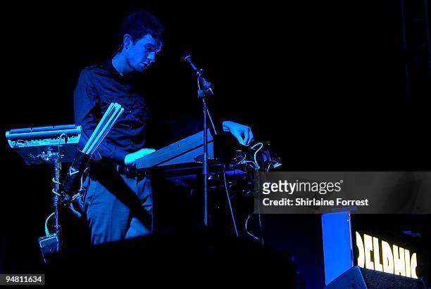 Rick Boardman of Delphic performs at Manchester Central on December 18, 2009 in Manchester, England.