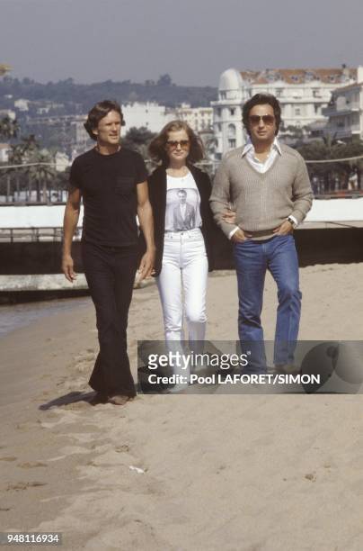 Kris Kristofferson, Isabelle Huppert and Michael Cimino in Cannes to present the movie "Heaven's gate".