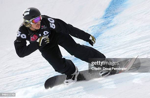 Alex Pullin of Australia takes a run during FIS Snowbaordcross World Cup Qualifications on December 18, 2009 in Telluride, Colorado. Pullin finished...