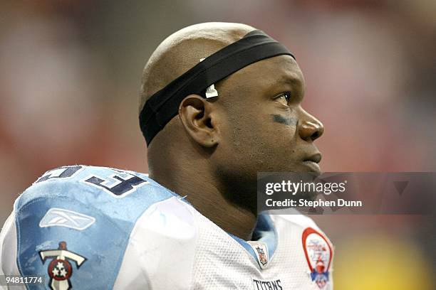 Linebacker Keith Bulluck of the Tennessee Titans on the field in the game with the Houston Texans on November 23, 2009 at Reliant Stadium in Houston,...