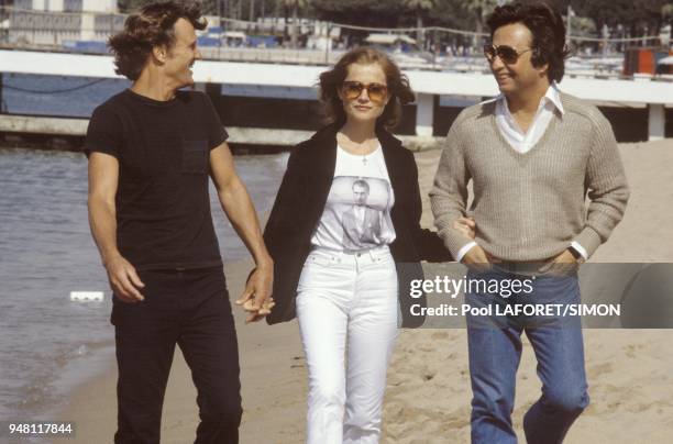 Kris Kristofferson, Isabelle Huppert and Michael Cimino in Cannes to present the movie "Heaven's gate".