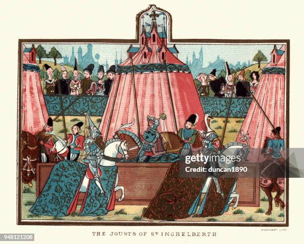 mittelalterliche ritter auf die turniere statt bei saint inglevert, 1390 - ritterturnier stock-grafiken, -clipart, -cartoons und -symbole