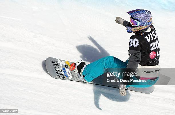 Lindsey Jacobellis of the USA takes a run during the FIS Snowbaordcross World Cup Qualifications on December 18, 2009 in Telluride, Colorado....