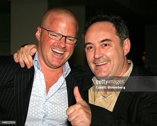 Heston Blumenthal from the U.K restaurant the Fat Duck, left, poses with El Bullli from Spain's Ferran Adria restaurant, right, at the World's Best...