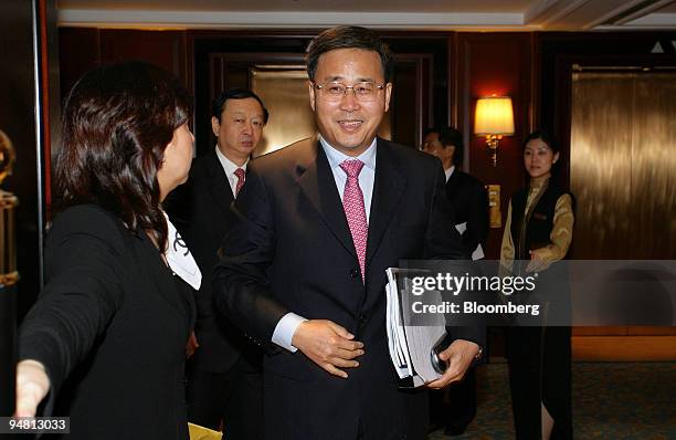 Guo Shuqing, China Construction Bank Corp. Chairman, attends a news conference in Hong Kong SAR, China, Thursday, April 6, 2006. China Construction...