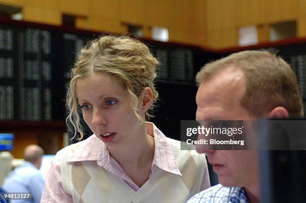 Deutsche Boerse employees work at the stock exchange in Frankfurt, Germany, Monday, May 9, 2005. Werner Seifert resigned as chief executive officer...
