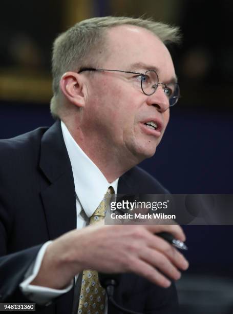 Office of Management and Budget Director Mick Mulvaney testifies during a House Appropriations Committee hearing on Capitol Hill, April 18, 2018 in...