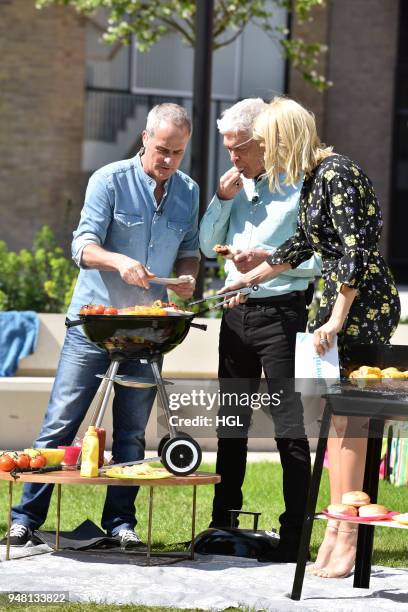 Phil Vickery, Phillip Schofield & Holly Willoughby seen filming at the ITV Studios on April 18, 2018 in London, England.