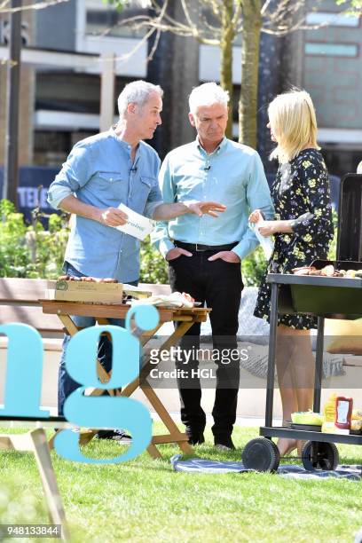 Phil Vickery, Phillip Schofield & Holly Willoughby seen filming at the ITV Studios on April 18, 2018 in London, England.