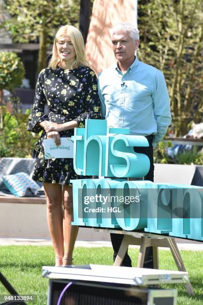 Holly Willoughby & Phillip Schofield seen filming for the This Morning show on April 18, 2018 in London, England.