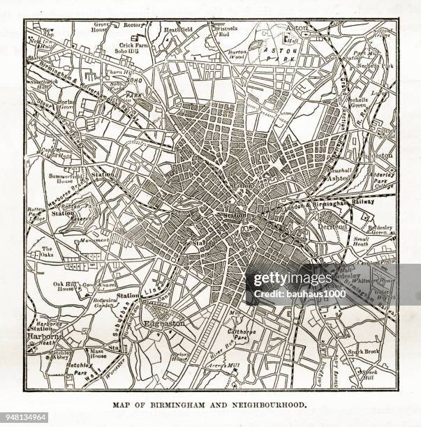 バーミンガムの近隣地図イギリス ビクトリア朝の彫刻、1840 - ウエストミッドランズ点のイラスト素材／クリップアート素材／マンガ素材／アイコン素材