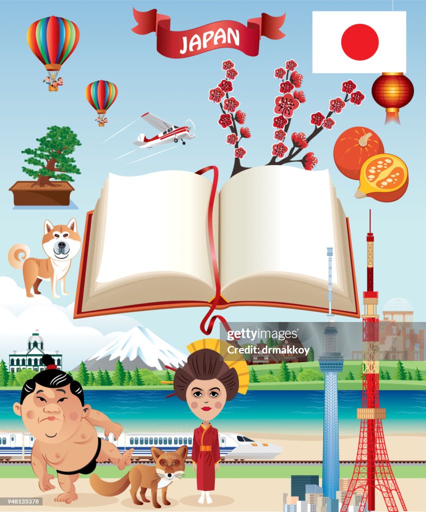 Japan Symbols and Book