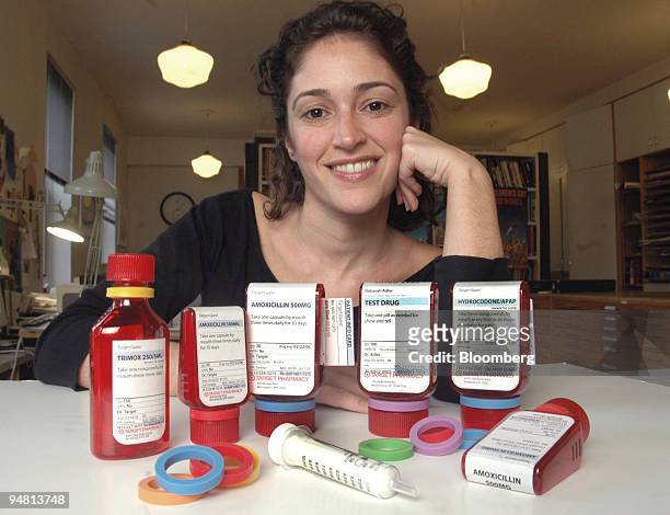 Deborah Adler, whose re-designed prescription medicine containers are now used by Target stores nationwide, is shown in her New York office Thursday,...