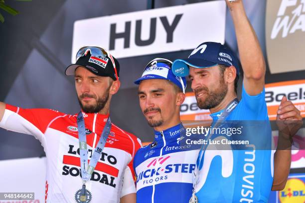 Podium / Jelle Vanendert of Belgium and Team Lotto Soudal / Julian Alaphilippe of France and Team Quick-Step Floors / Celebration / Alejandro...