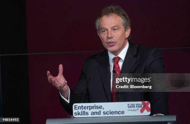 British Prime Minister Tony Blair speaks at a press conference in London, Thursday, April 28, 2005. Blair is making the economy a cornerstone of his...