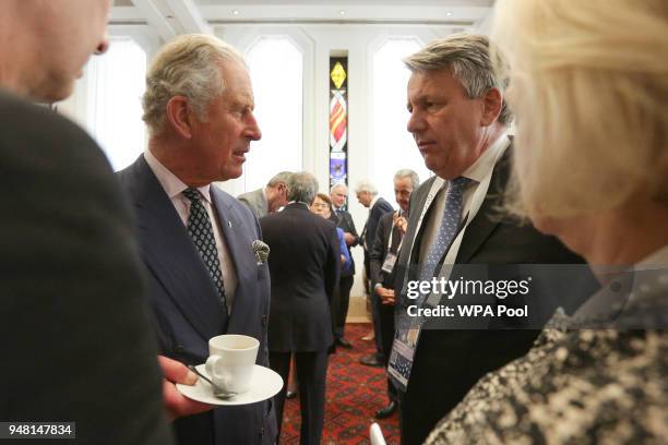 Prince Charles, Prince of Wales speaks with Ben Van Beurden, CEO of Shell, at a reception at the closing session of the Commonwealth Business Forum...