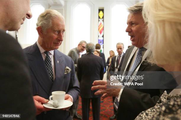 Prince Charles, Prince of Wales speaks with Ben Van Beurden, CEO of Shell, at a reception at the closing session of the Commonwealth Business Forum...