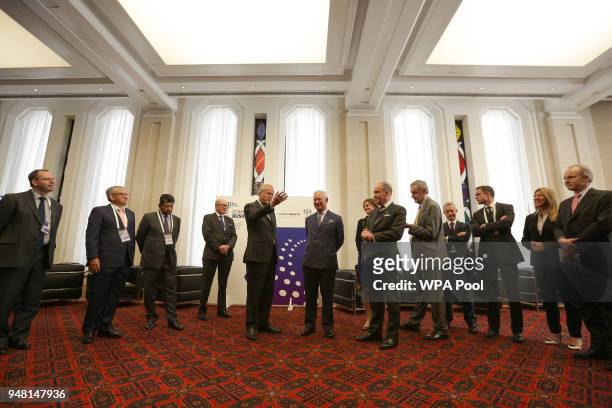 Prince Charles, Prince of Wales at a reception at the closing session of the Commonwealth Business Forum at the Guildhall on April 18 in London,...