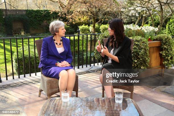 British Prime Minister Theresa May speaks with New Zealand Prime Minister Jacinda Ardern at Downing Street on April 18, 2018 in London, England. Mrs...