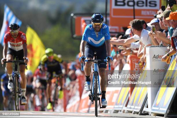Arrival / Alejandro Valverde Belmonte of Spain and Movistar Team / during the 82nd La Fleche Wallonne 2018 a 198,5km race from Seraing to Mur De Huy...