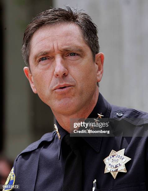 San Jose chief of police Rob Davis speaks to the press at a police department news conference April 22, 2005 in San Jose California. Anna Ayala...