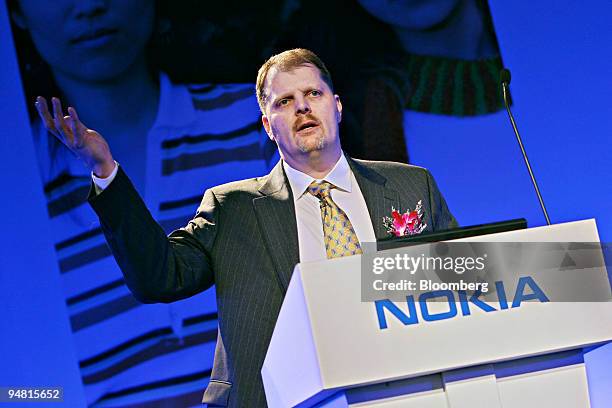 Soren Petersen, senior vice president of mobile phones at Nokia, speaks during a news conference in Chongqing, China, Thursday, March 30, 2006. Nokia...