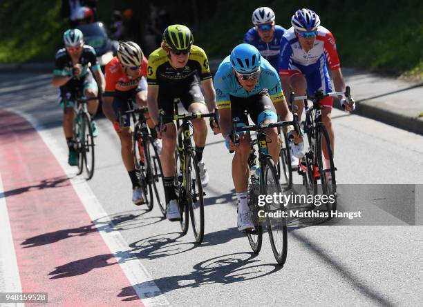 Tanel Kangert of Estonia and Astana Pro Team / Jack Haig of Australia and Team Mitchelton-Scott / Vincenzo Nibali of Italy and Team Bahrain-Merida in...