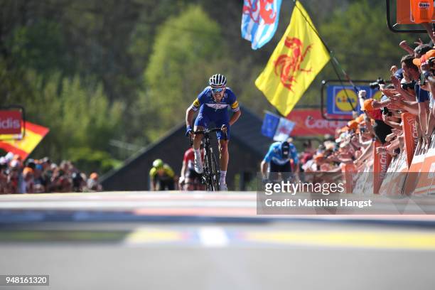 Arrival / Julian Alaphilippe of France and Team Quick-Step Floors / during the 82nd La Fleche Wallonne 2018 a 198,5km race from Seraing to Mur De Huy...