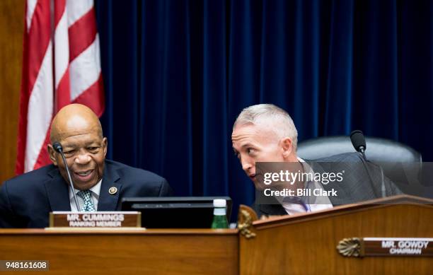 Ranking member Elijah Cummings, D-Md., left, speaks with chairman Trey Gowdy, R-S.C., before the start of the House Oversight and Government Reform...