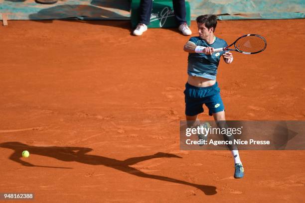 Aljaz Bedene of Slovenia during the Monte Carlo Rolex Masters 1000, Day 4, at Monte Carlo on April 18, 2018 in Monaco, Monaco.