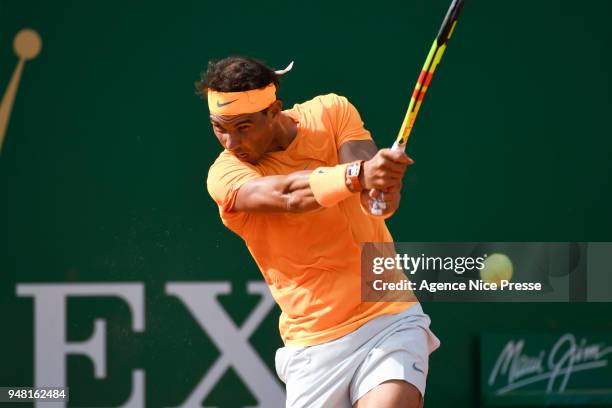 Rafael Nadal of Spain during the Monte Carlo Rolex Masters 1000, Day 4, at Monte Carlo on April 18, 2018 in Monaco, Monaco.