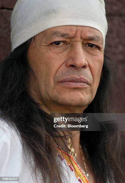 Xokonoschtletl Gomora poses for a photograph in Mexico City, Thursday, January 19, 2005. Mr. Gomora has been on a three-decade crusade to return to...