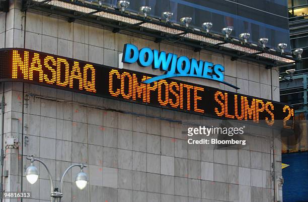 News ticker in Times Square reflects Wall Street's worst single day in nearly two years as Dow Jones Industrial Average dropped 191 points in its...