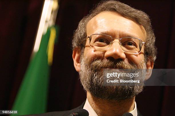 Ali Larijani, the secretary of Iran's Supreme National Security Council, smiles during a press conference in Beijing, China, Thursday, January 26,...