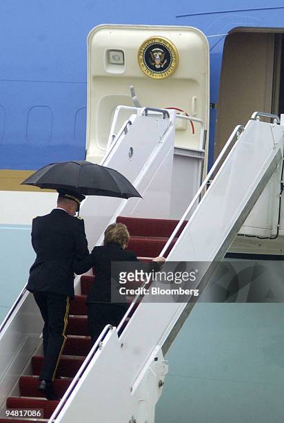 Former First Lady Nancy Reagan, right, is escorted by Army Major General Galen B. Jackman, Commanding General, U.S. Military District of Washington,...