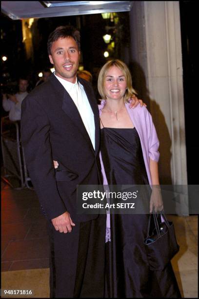 London, uk july 8, 2001 Wimbledon doubles champion Jared Palmer and girlfriend arriving at the Savoy Hotel for the Wimbledon champions dinner.