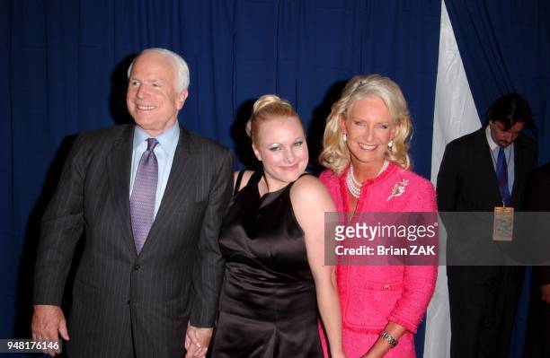Host of the event, Senator John McCain with wife Cindy Lou Hensley and daughter at the reception to celebrate the Republican National Convention, at...