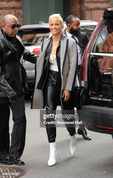 Actress Paula Patton is seen arriving at Aol Live in Soho on April 18, 2018 in New York City.