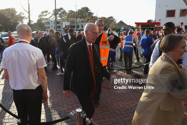 Sir Bobby Charlton arrives at the stadium prior to the Premier League match between AFC Bournemouth and Manchester United at Vitality Stadium on...