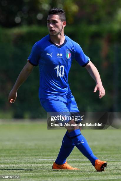 Roberto Biancu of Italy U18 in action during the U18 match between Italy and Hungary on April 18, 2018 in Abano Terme near Padova, Italy.