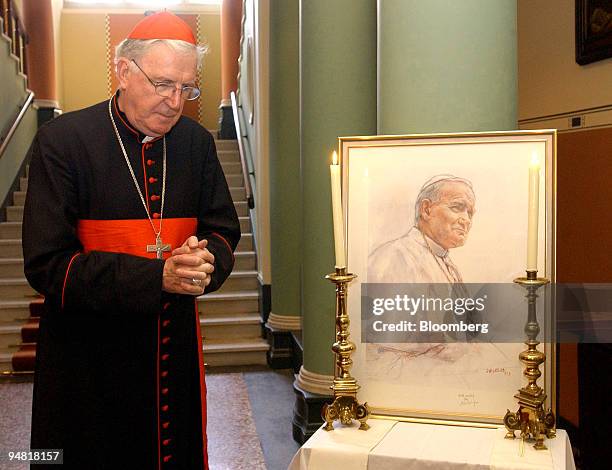Cardinal Cormac Murphy-O'Connor reflects on the life of John Paul II in the foyer of Archbishop's House in Westminster Cathedral in London, England,...