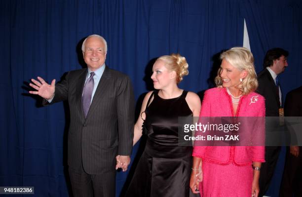 Host of the event, Senator John McCain with wife Cindy Lou Hensley and daughter at the reception to celebrate the Republican National Convention, at...