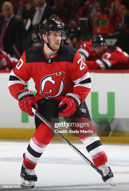 Blake Coleman of the New Jersey Devils skates in Game Three of the Eastern Conference First Round against the Tampa Bay Lightning during the 2018 NHL...