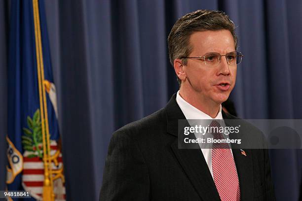 Alcohol, Tobacco, and Firearms Director Carl Truscott speaks at a news conference regarding eleven defendants who were indicted on domestic terrorism...