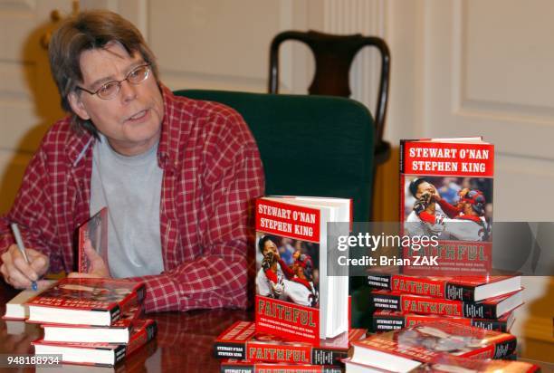 Stephen King and Stewart O'Nan signs copies of their new book "Faithful", New York City.