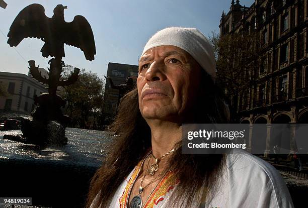 Xokonoschtletl Gomora poses for a photograph in Mexico City, Thursday, January 19, 2005. Mr. Gomora has been on a three-decade crusade to return to...