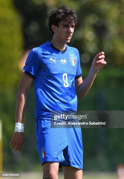 Lorenzo Babbi of Italy U18 looks on during the U18 match between Italy and Hungary on April 18, 2018 in Abano Terme near Padova, Italy.