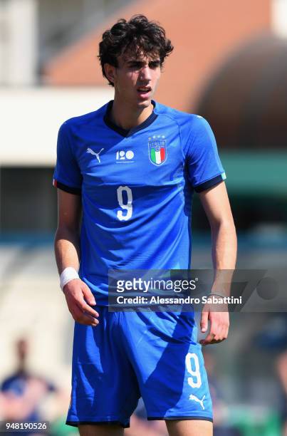 Lorenzo Babbi of Italy U18 looks on during the U18 match between Italy and Hungary on April 18, 2018 in Abano Terme near Padova, Italy.