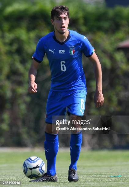 Gabriele Bellodi of Italy U18 in action during the U18 match between Italy and Hungary on April 18, 2018 in Abano Terme near Padova, Italy.
